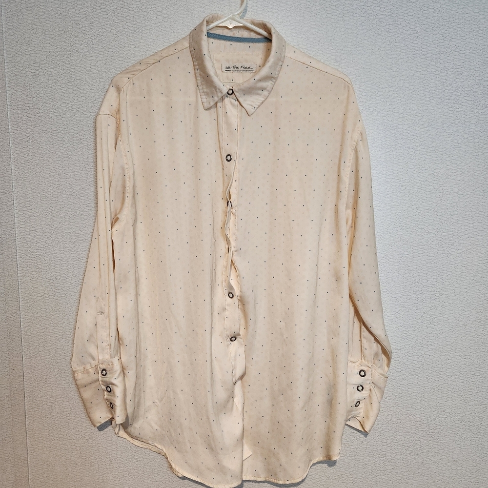 We The Free All Smiles Shirt Snap Button Polka Dot Womens Medium